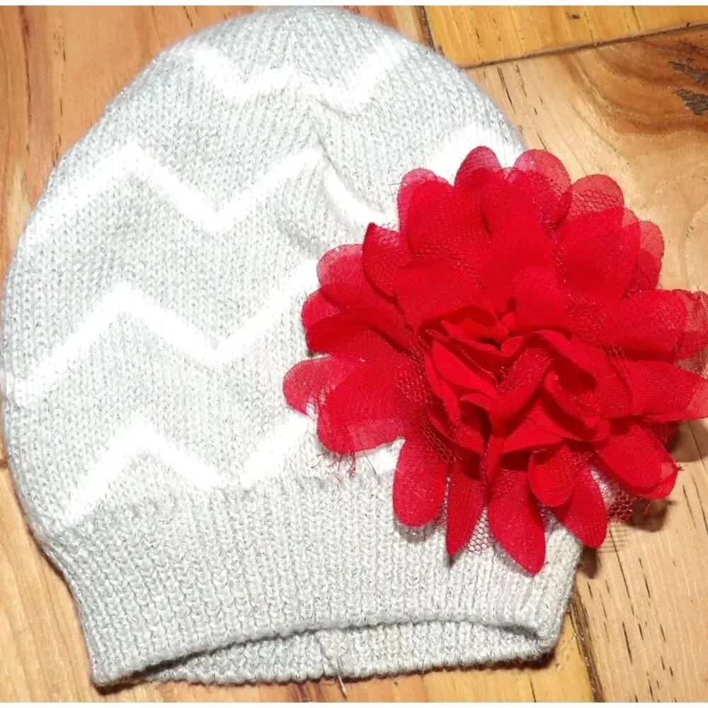 So Dorable Infant Knit Hats Girls Knit Chevron Flowers 1 Handknit One 0-6m 6-12m